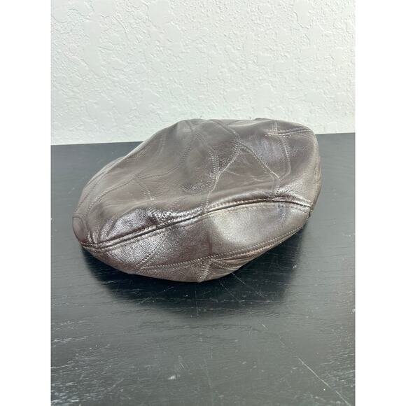 Vintage Leather Patchwork Design- Mens Brown Flat Cap- some wear buttons - Picture 6 of 6